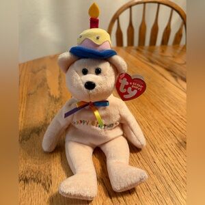 Ty Pastel 'Happy Birthday' Bear with Cake Hat and Ribbon